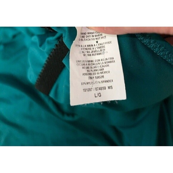 Becca Virtue L Green Blue Teal One Piece Swim Bathing Ruffle Socialite Plunge - Picture 7 of 7